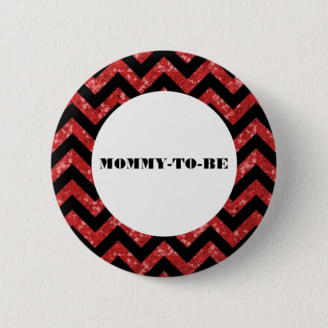 Red Chevron Glitter Baby Shower Button (Front)