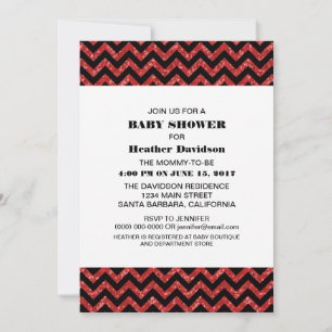 Red Chevron Glitter Baby Shower Invite