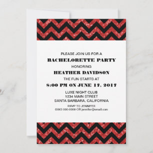 Red Chevron Glitter Bachelorette Party Invitation