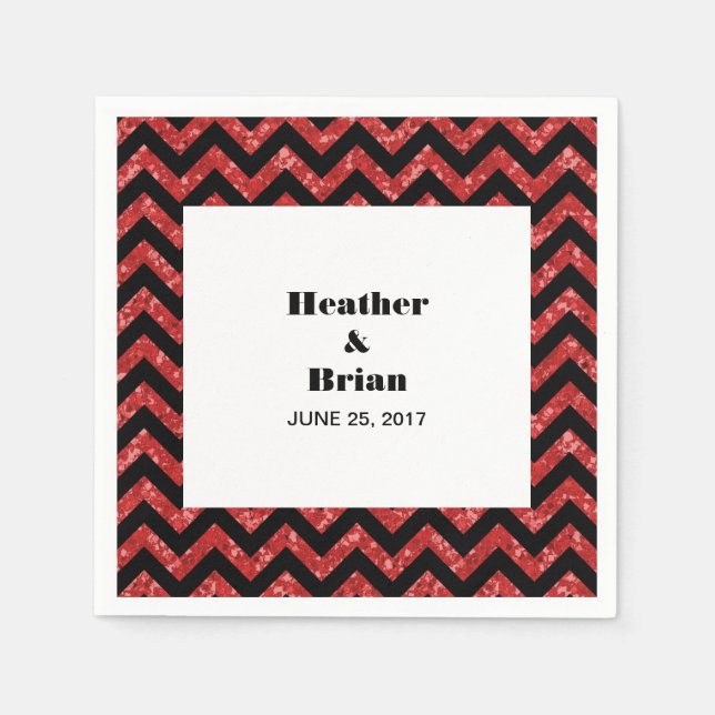 Red Chevron Glitter Paper Napkins (Front)