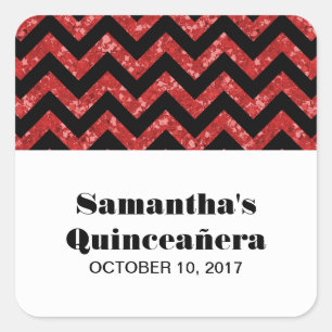 Red Chevron Glitter Quinceañera Stickers