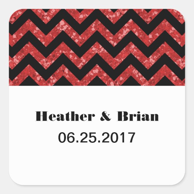 Red Chevron Glitter Wedding Stickers (Front)