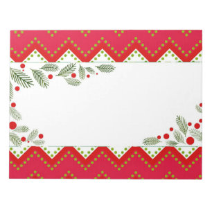 Red Chevron Holiday Greenery Merry Christmas Notepad