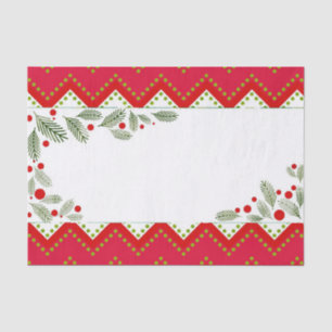 Red Chevron Holiday Greenery Merry Christmas Tissue Paper