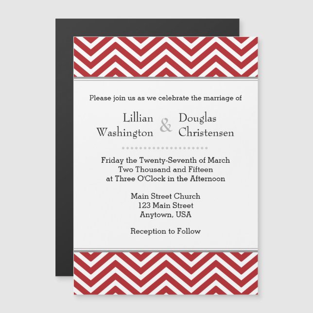 Red Chevron Magnetic Wedding Invitation (Front/Back)