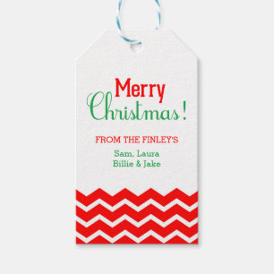 Red Chevron Merry Christmas Holiday Gift Tag