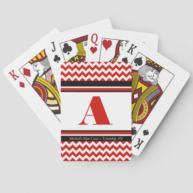 Red Chevron Personalised Playing Cards (Back)