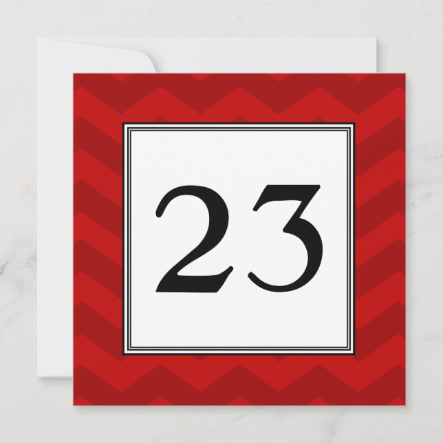 Red Chevron Stripes Party Table Number Card (Front)