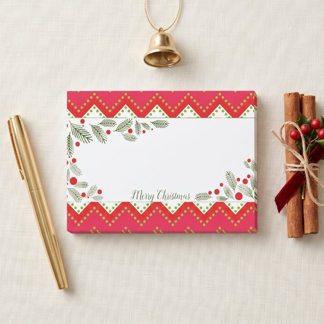 Red Chevron Winter Greenery Holiday Memo Post-it Notes (Creator Uploaded)