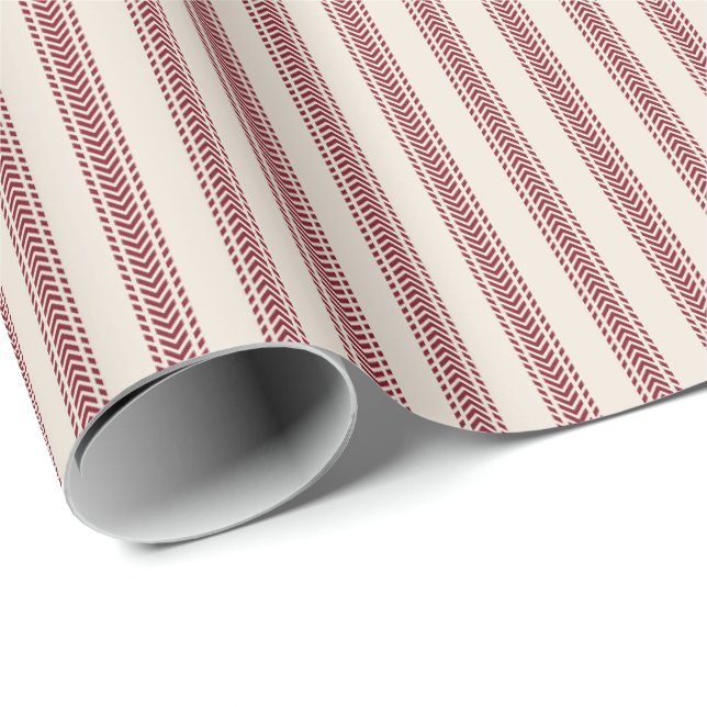 Red Chevrons Ticking Stripes on Sand-Coloured Wrapping Paper (Roll Corner)