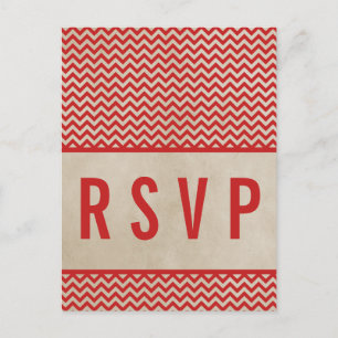 Red Chic Chevron RSVP Postcard