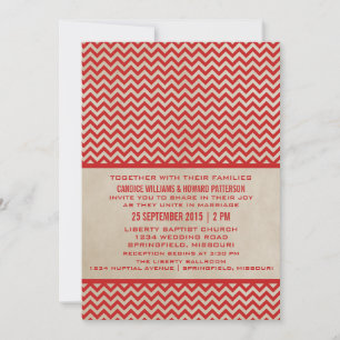Red Chic Chevron Wedding Invite