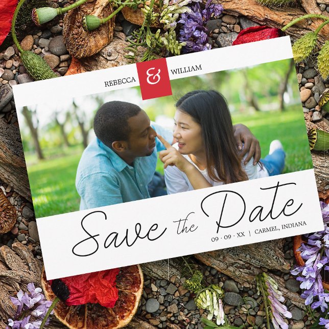 Red Chic Custom Photo Instant Engaged Couple Save The Date (Creator Uploaded)