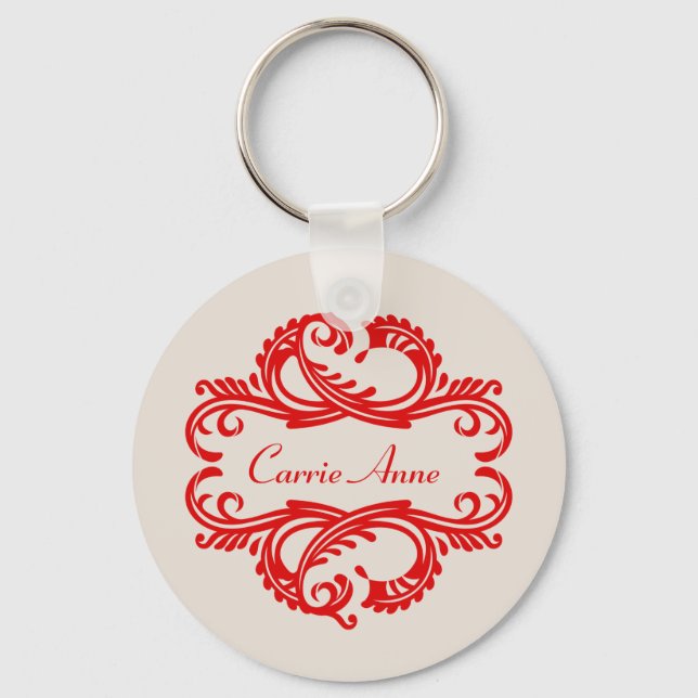 Red Chic Damask Keychain (Front)