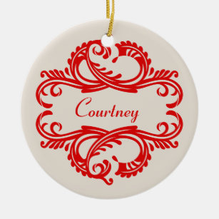 Red Chic Damask Ornament
