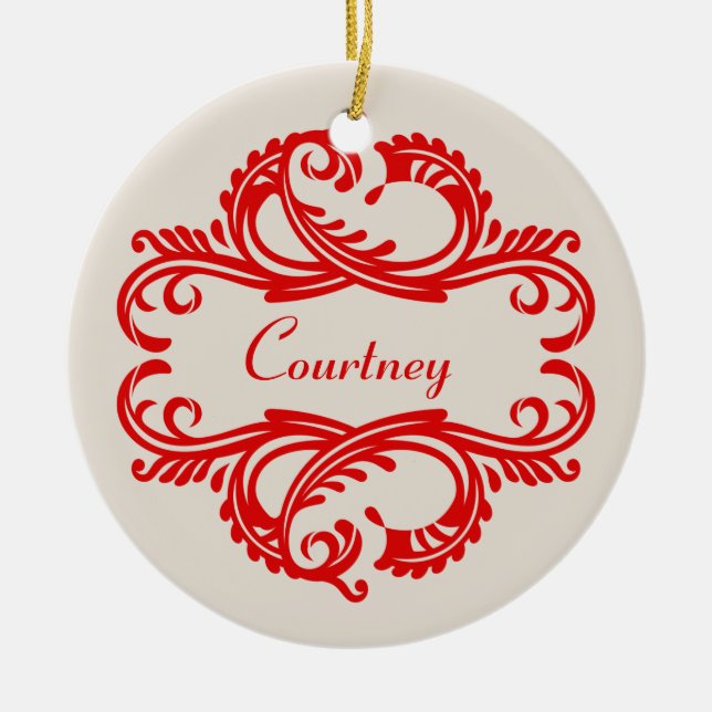 Red Chic Damask Ornament (Front)