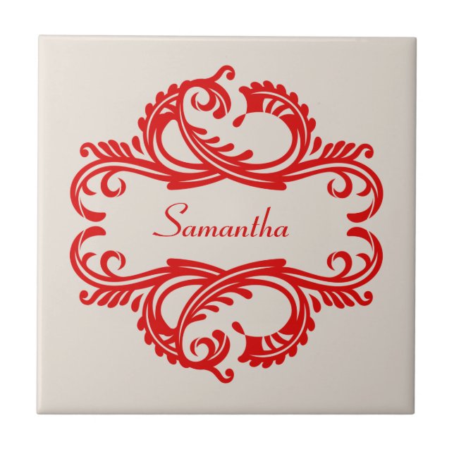 Red Chic Damask Tile (Front)