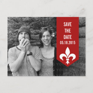 Red Chic Flourish Banner Save the Date Postcard