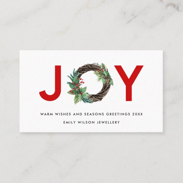 RED CHIC HOLLY BERRY JOY WREATH CHRISTMAS  LOGO BUSINESS CARD (Front)