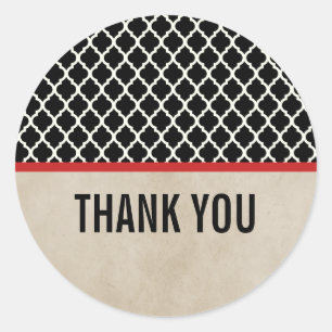Red Chic Quatrefoil Thank You Stickers