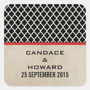 Red Chic Quatrefoil Wedding Stickers