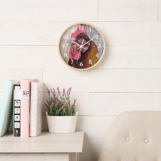 Red Chicken Hen Photo Clock (Reading Room)