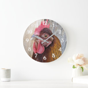 Red Chicken Hen Photo Large Clock