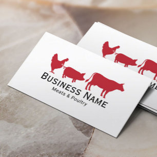 Red Chicken Pig & Cow Meats & Poultry Market Business Card
