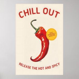 Red Chili Pepper 'Chill Out' Poster Spicy Kitchen