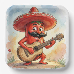 Red Chili Pepper Guitarist Paper Plate