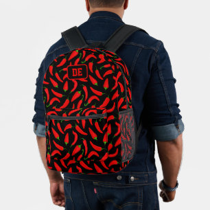 Red Chili Pepper Hot and Spicy Monogram Printed Backpack