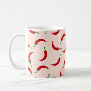 Red chili peppers on light coloured background coffee mug
