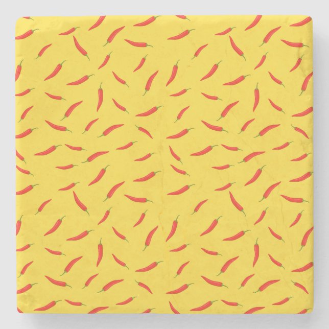  Red Chilies Pattern Stone Coaster (Front)