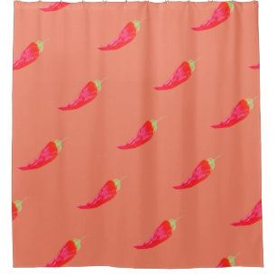 Red Chilli Hand Painted Watercolor Peppers Shower Curtain
