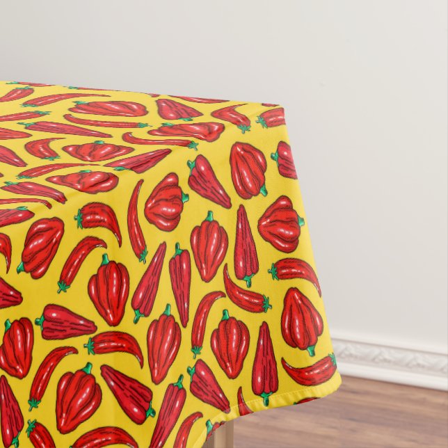 Red Chilli Hot Peppers Yellow Background Tablecloth (In Situ)