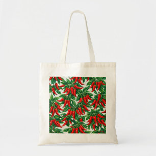 Red Chilli Pepper Botanical Pattern Grocery Tote Bag