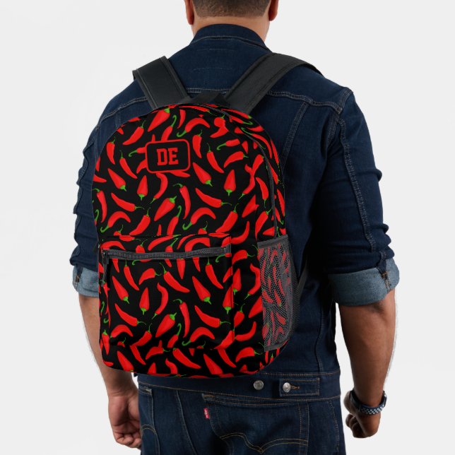 Red Chilli Pepper Hot and Spicy Monogram Printed Backpack (Insitu (Model))