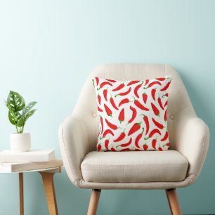 Red Chilli Pepper Pattern on White Fun Cushion