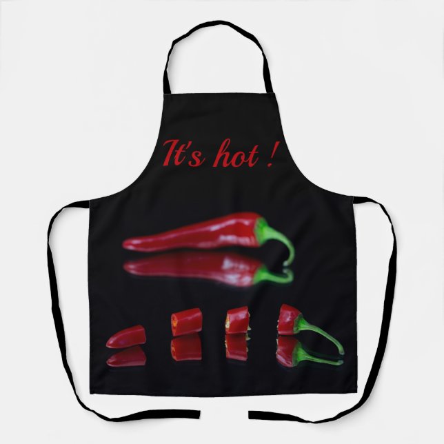 Red chilli pepper with text kitchen accessory apron (Front)