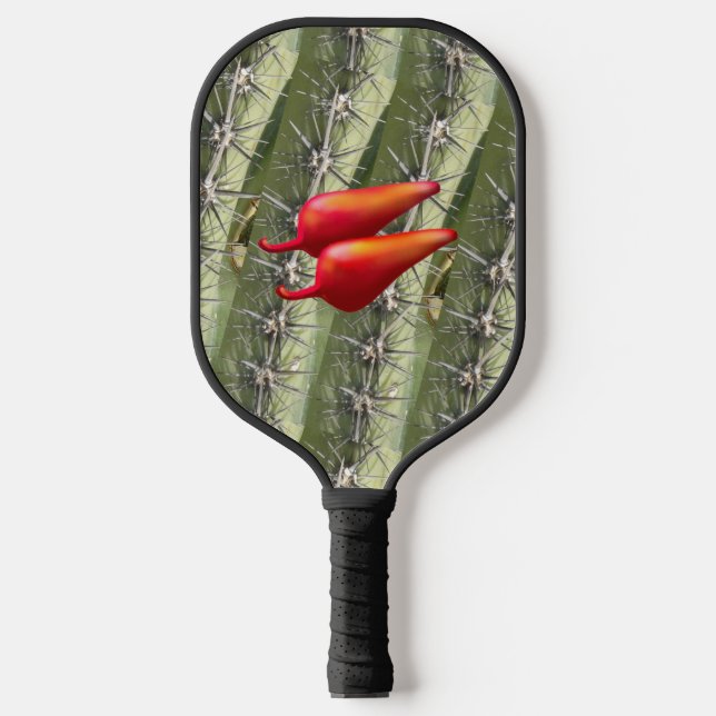 Red Chilli Peppers cactus black pickleball paddle (Front)