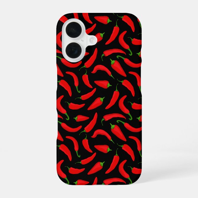 Red Chilli Peppers on Black iPhone 16 Case (Back)