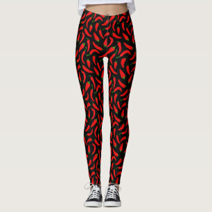 Red Chilli Peppers on Black Leggings