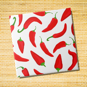 Red Chilli Peppers on White Tile