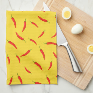 Red Chilli Peppers Pattern Tea Towel