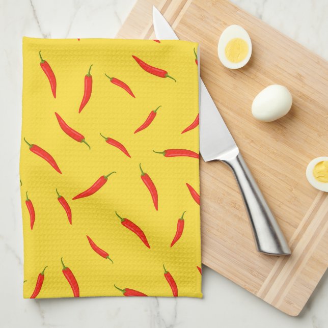  Red Chilli Peppers Pattern Tea Towel (Quarter Fold)