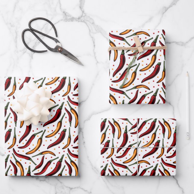Red Chilli Peppers Pattern  Wrapping Paper Sheet (Front)
