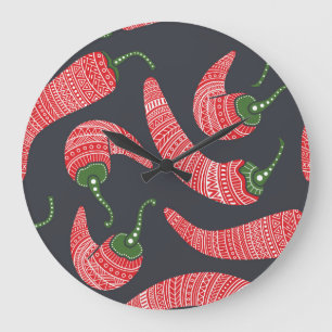 Red chilli peppers: seamless vintage pattern large clock