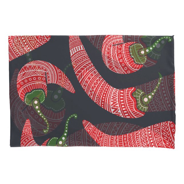 Red chilli peppers: seamless vintage pattern pillowcase (Front)