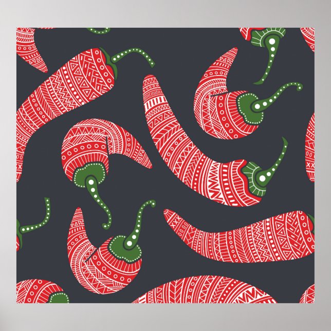 Red chilli peppers: seamless vintage pattern poster (Front)