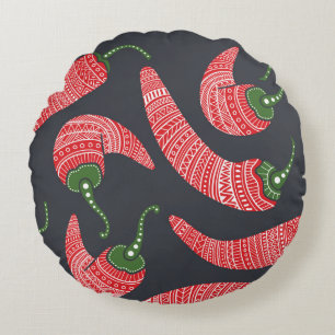 Red chilli peppers: seamless vintage pattern round cushion